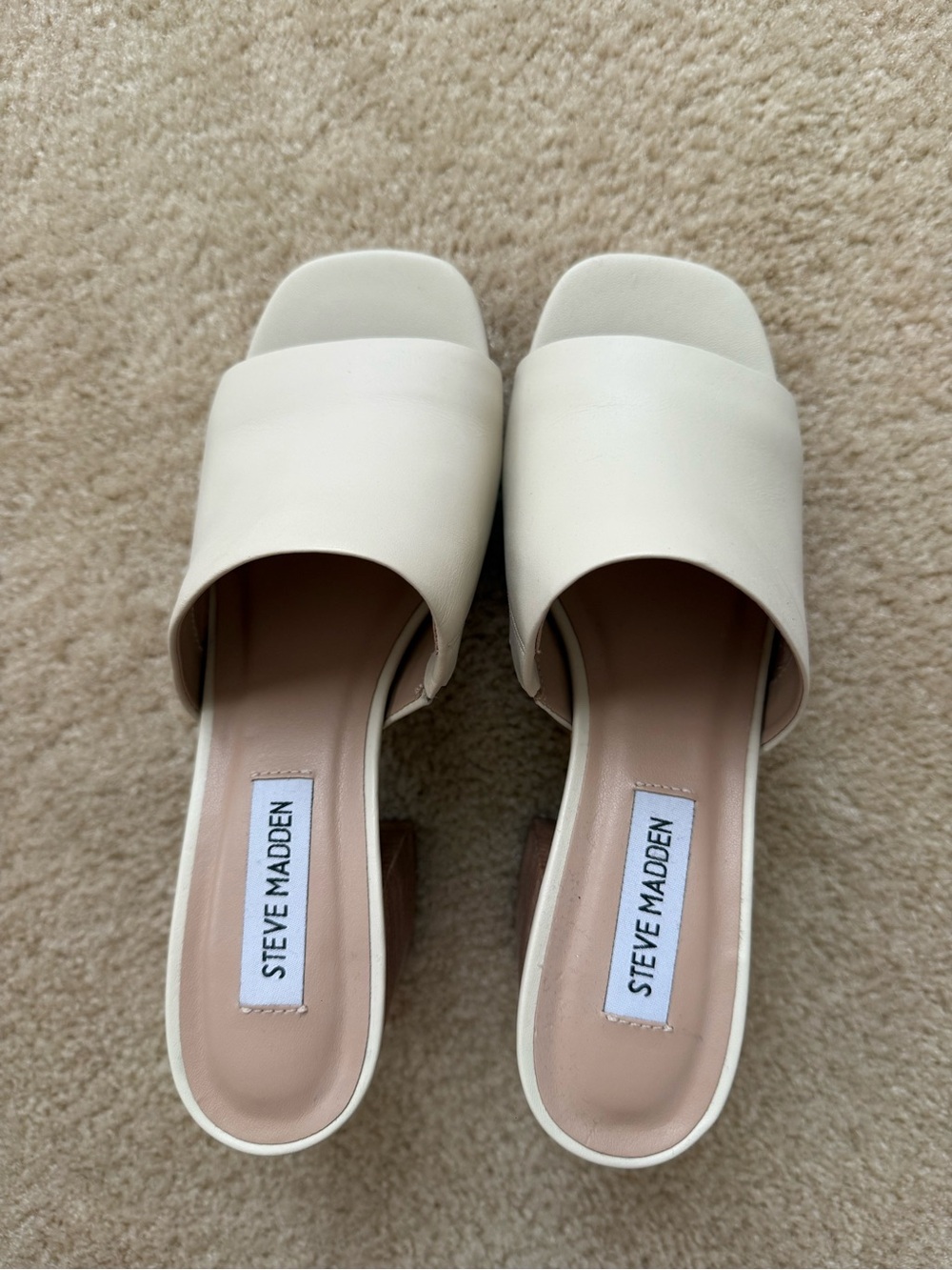Steve Madden Ivory Leather Platform Block Heel Mules Size 6